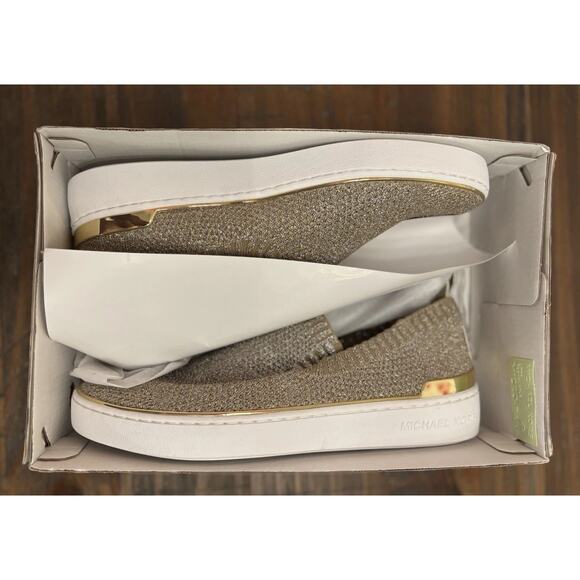 Michael Kors Juno Knit Slip On Sneaker Sparkle Gold Fashion Metallic 8M (NWB) - Picture 12 of 12